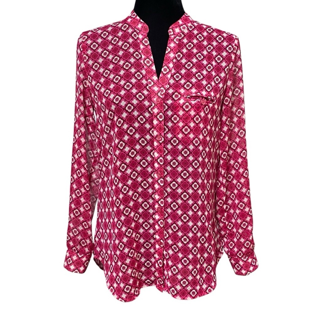 Kut From The Kloth Sinclaire 70s Floral Sheer Button Blouse Size XS Pink